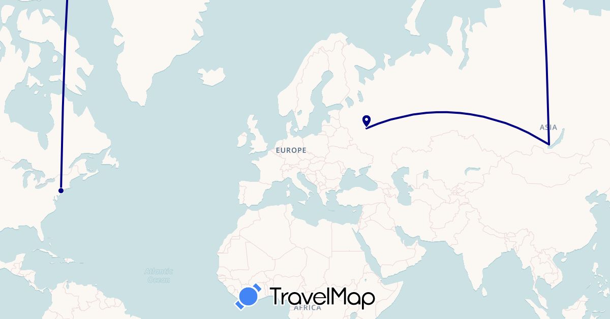 TravelMap itinerary: driving in Russia, United States (Europe, North America)